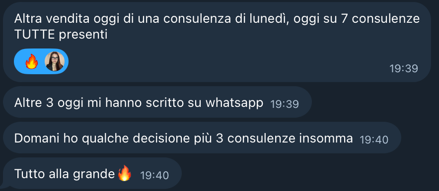 Chat: altra vendita, 7 consulenze tutte presenti